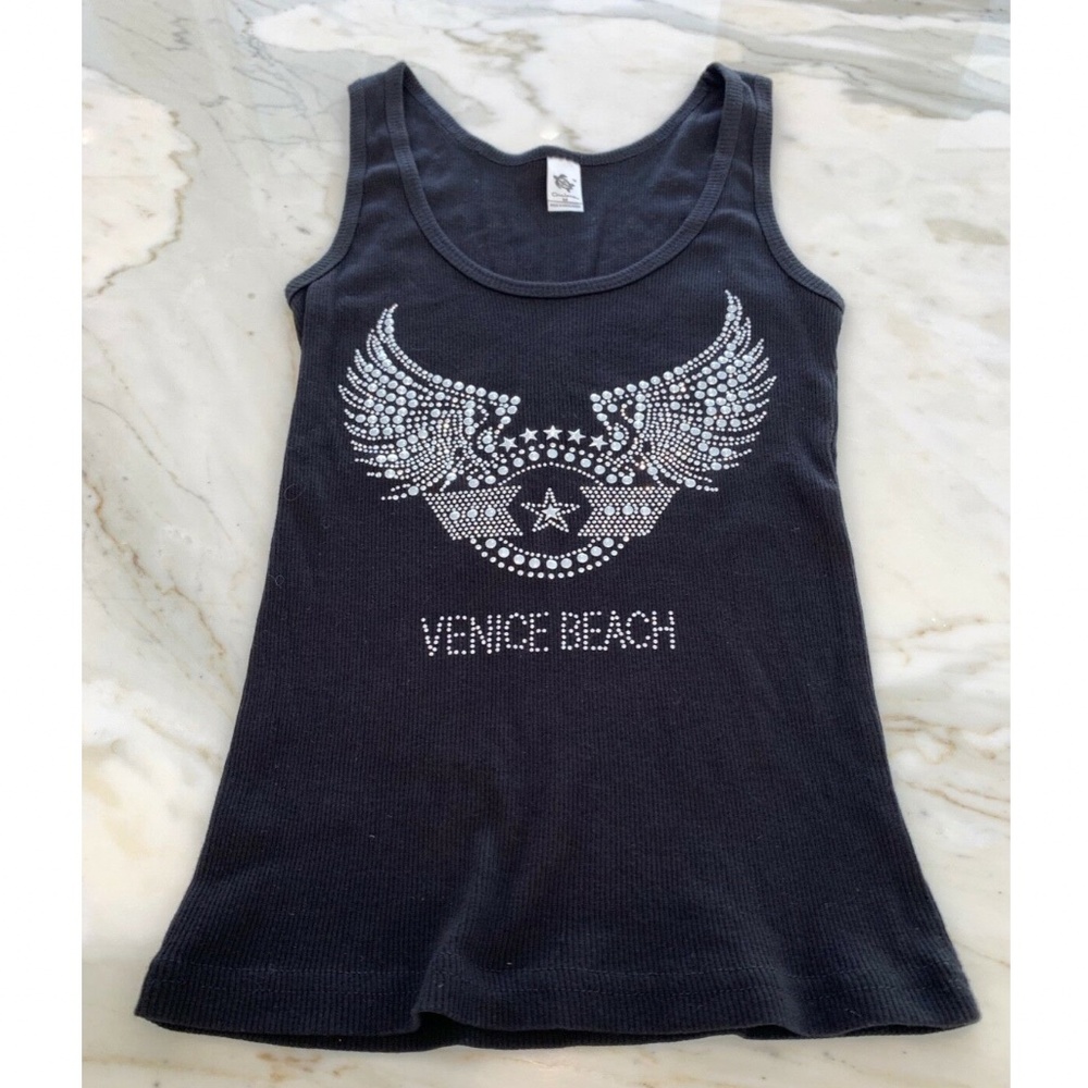 CHELONA BLACK STUDDED VENICE BEACH TANK M NWOTS!